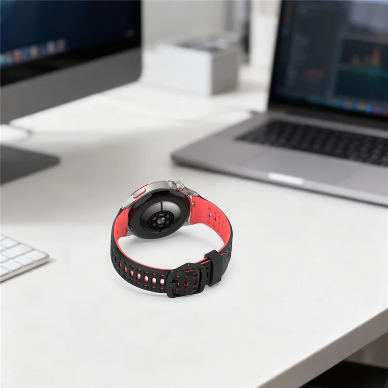 For Huawei Watch GT Runner 2 20mm Silicone Strap Dual Color Watch Band Replacement - Black  /  Red