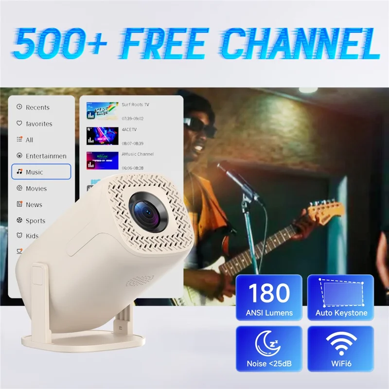 Mini-Beamer mit 2,1-Zoll-Bildschirm, 180 ANSI-Lumen, 8K-Decodierung, automatische Keystone-Korrektur, über 500 kostenlose Kanäle, Heimkino-Beamer – EU-Stecker