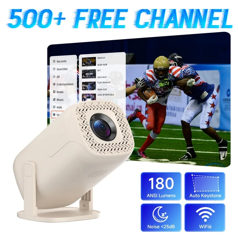 Mini-Beamer mit 2,1-Zoll-Bildschirm, 180 ANSI-Lumen, 8K-Decodierung, automatische Keystone-Korrektur, über 500 kostenlose Kanäle, Heimkino-Beamer – EU-Stecker