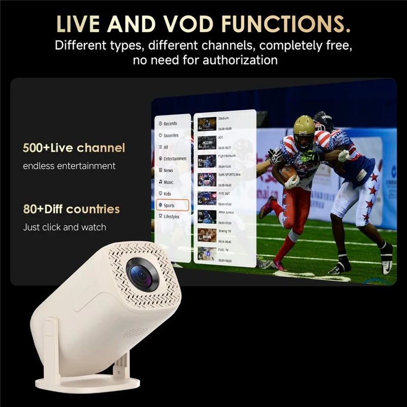 Mini-Beamer mit 2,1-Zoll-Bildschirm, 180 ANSI-Lumen, 8K-Decodierung, automatische Keystone-Korrektur, über 500 kostenlose Kanäle, Heimkino-Beamer – EU-Stecker