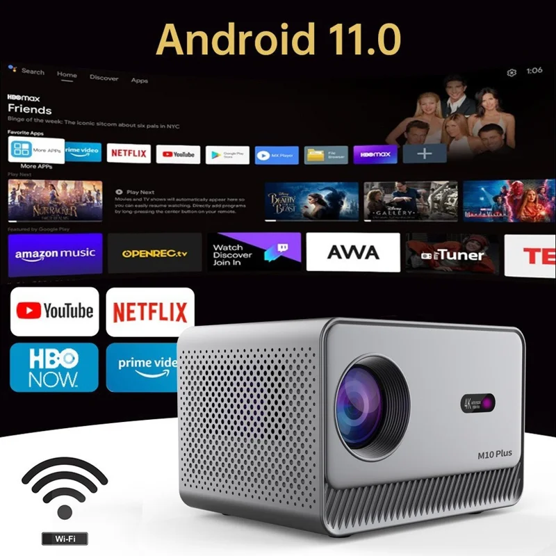 M10 Plus Tragbarer Mini-Projektor 720P HD Android 11 4K-Decodierung WiFi 6 Dualband Heimkino-Projektor – Grau