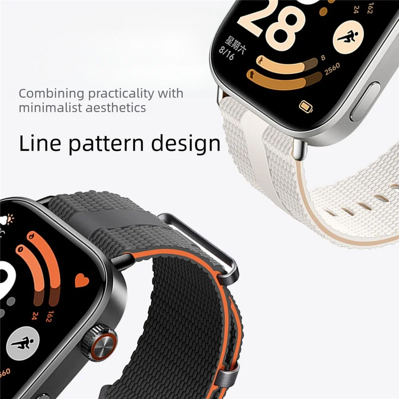 Silicone Band for Xiaomi Smart Band 10 Pro / 9 Pro / 8 Pro / Redmi Watch 6 / 5 / 4 Linear Texture Sport Wristband - White+Orange