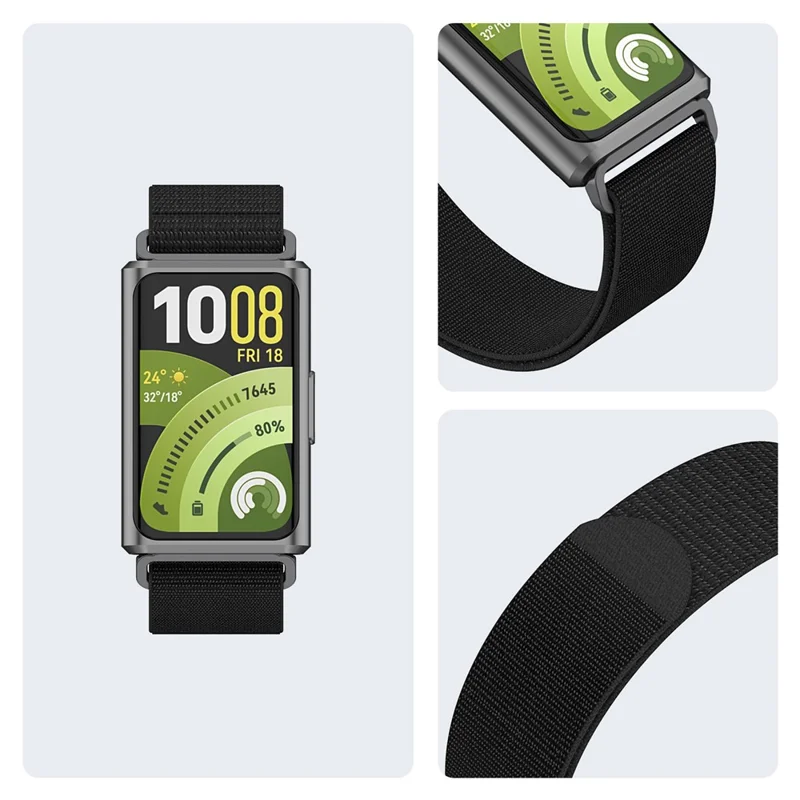 Strap for Huawei Band 11 Pro NFC / 11 NFC / 11 Pro / 11 Nylon Loop Band Round Tail Replacement Wristband - Black