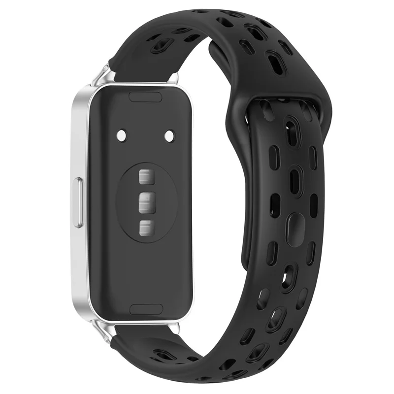 Watch Band for Huawei Band 11 Pro NFC / 11 NFC / 11 Pro / 11 Holes Design Silicone Wrist Strap - Black