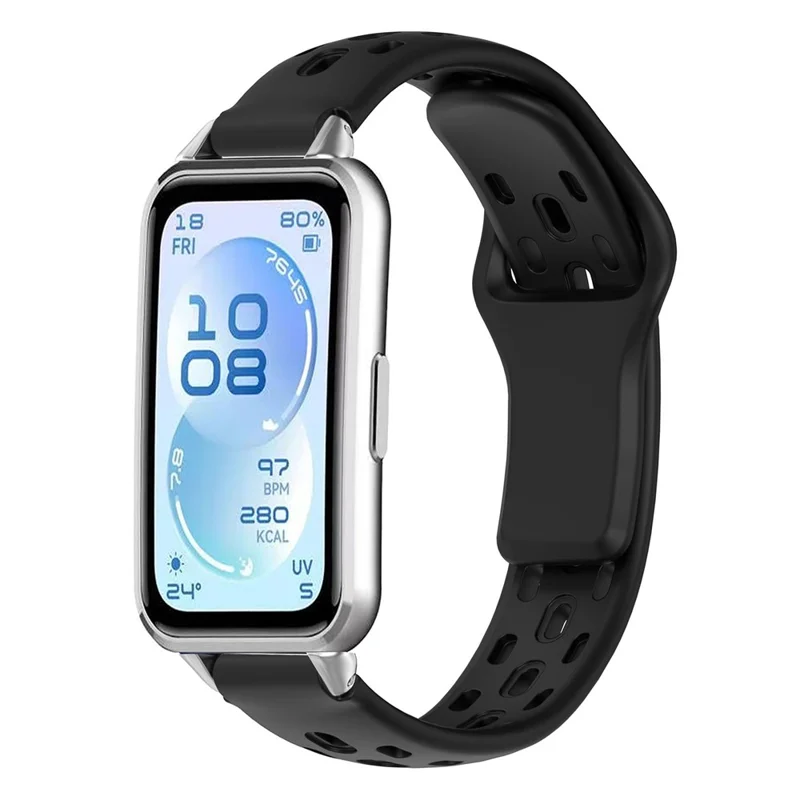 Watch Band for Huawei Band 11 Pro NFC / 11 NFC / 11 Pro / 11 Holes Design Silicone Wrist Strap - Black