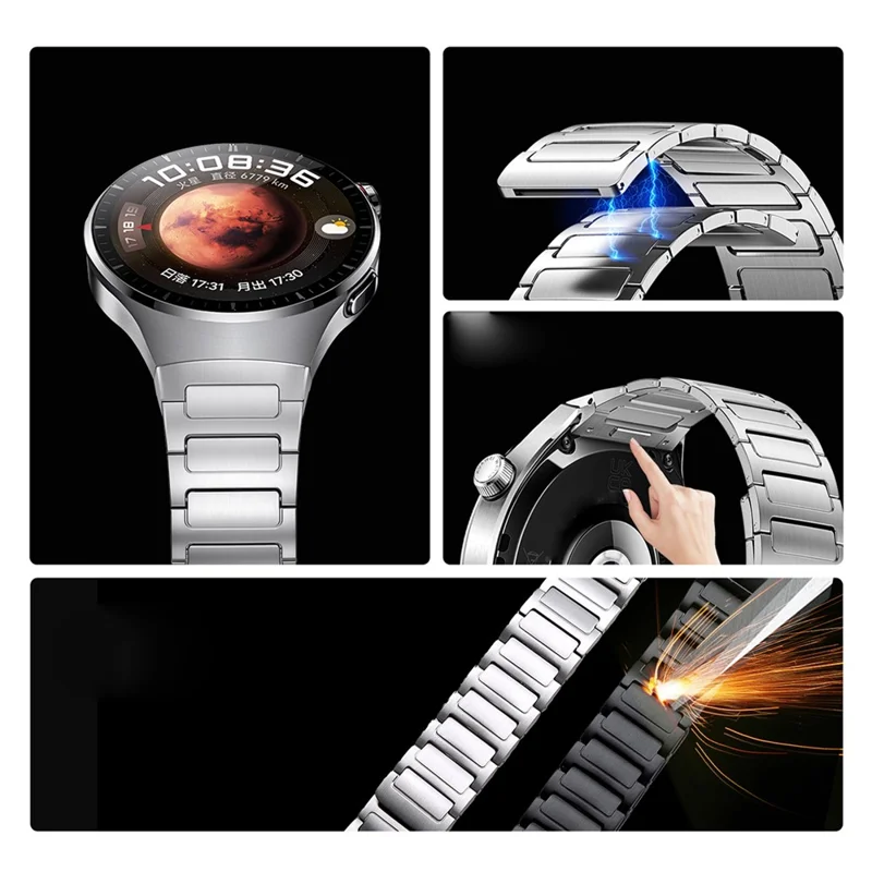 For Huawei Watch 4 Pro Stainless Steel Band Press-Type Magnetic Metal Watch Strap - Titanium Grey