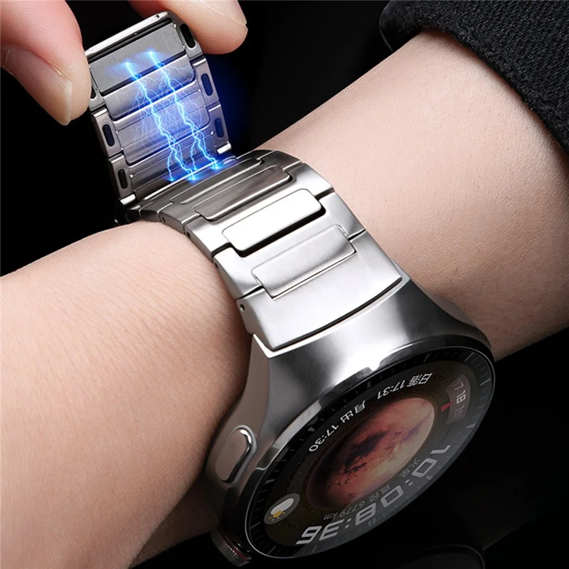 For Huawei Watch 4 Pro Stainless Steel Band Press-Type Magnetic Metal Watch Strap - Titanium Grey