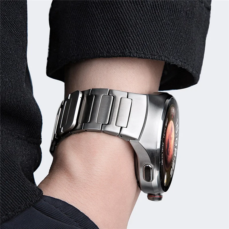 For Huawei Watch 4 Pro Stainless Steel Band Press-Type Magnetic Metal Watch Strap - Titanium Grey