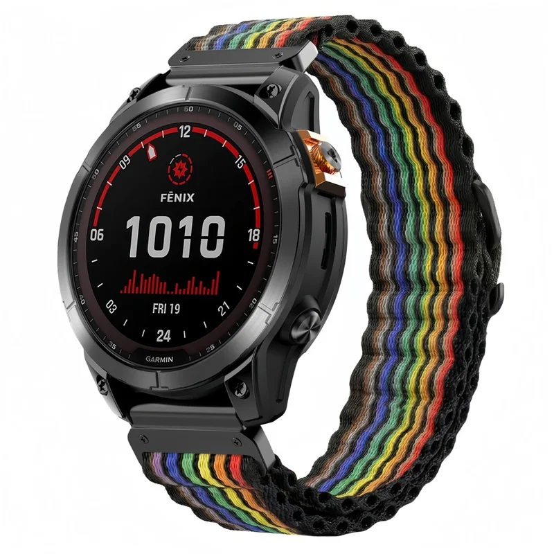 QuickFit 20mm Nylon Strap for Garmin Fenix 7S Pro / 7S / 6S Ocean Wave Texture Breathable Sport Watch Band - Rainbow