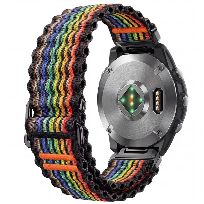QuickFit 22mm Nylon Strap for Garmin Fenix 7 Pro / 7 / 6 Ocean Wave Texture Breathable Sport Watch Band - Rainbow