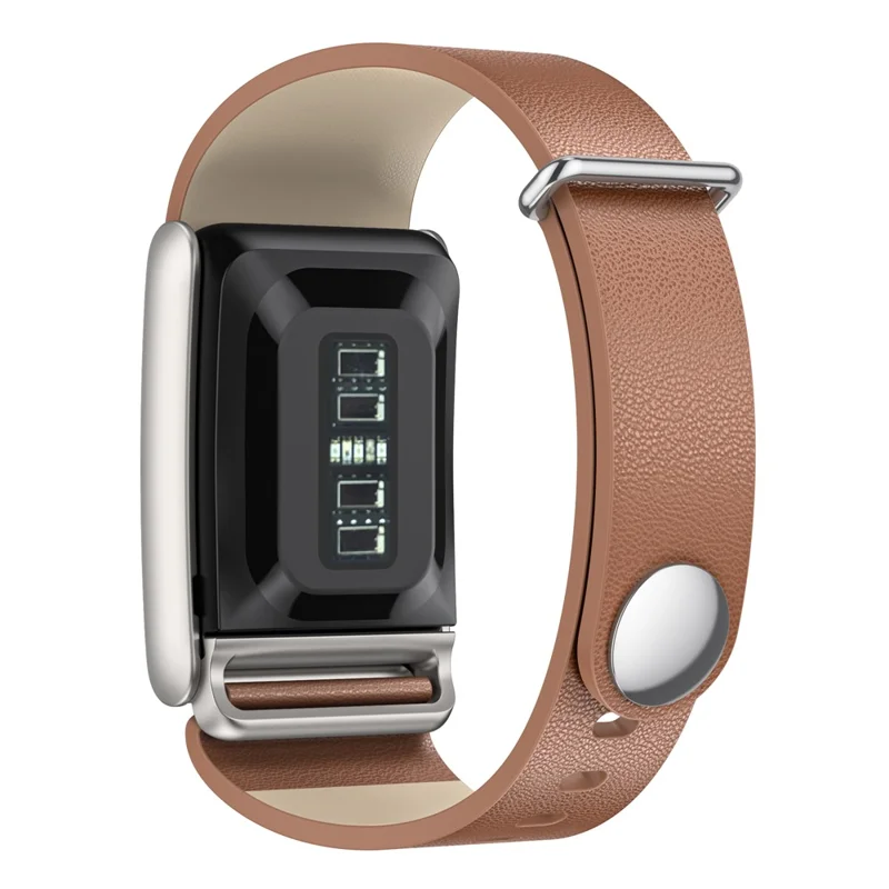 For WHOOP 5.0 Leather Band Stainless Steel Buckle Replacement Watch Strap - Brown / Titanium