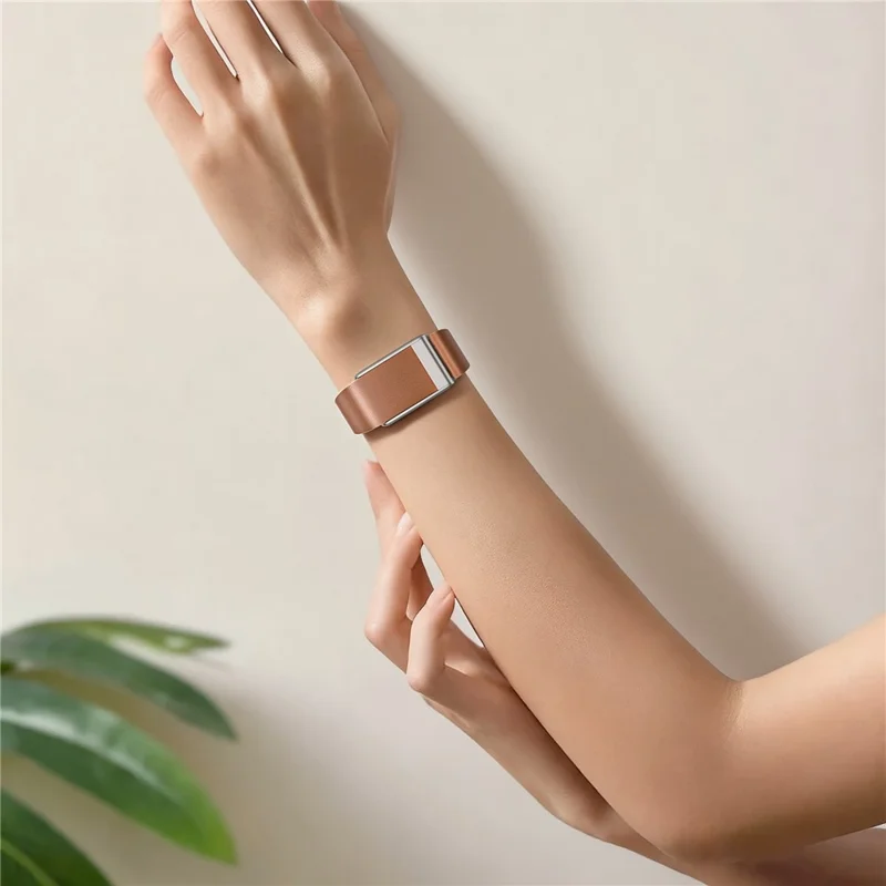 For WHOOP 5.0 Leather Band Stainless Steel Buckle Replacement Watch Strap - Brown / Titanium