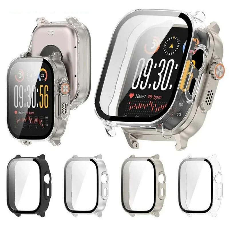 For Realme Watch 5 3-Bead Stainless Steel Band + PC Watch Case with Tempered Glass Screen Protector - Black