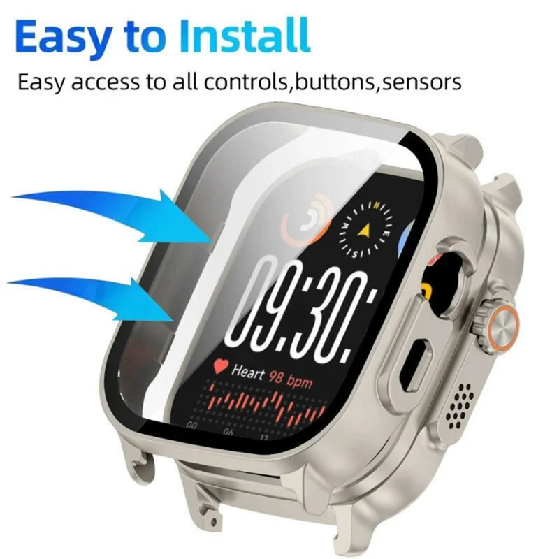 For Realme Watch 5 3-Bead Stainless Steel Band + PC Watch Case with Tempered Glass Screen Protector - Black