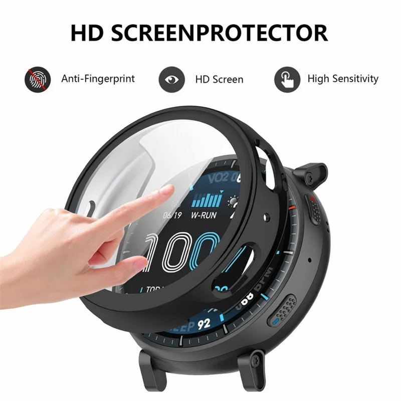 For Huami Amazfit Active Max 3-Bead Stainless Steel Strap with TPU Full Cover Watch Case - Black