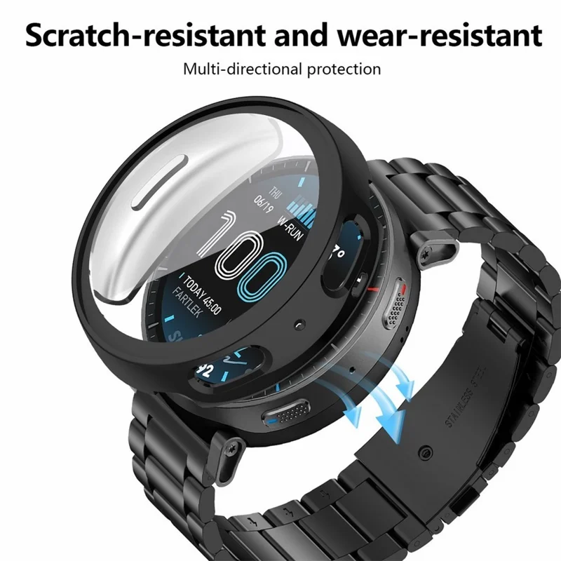 For Huami Amazfit Active Max 3-Bead Stainless Steel Strap with TPU Full Cover Watch Case - Black