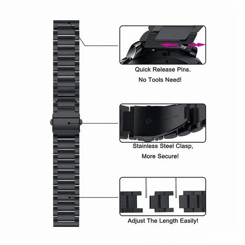 For Huami Amazfit Active Max 3-Bead Stainless Steel Strap with TPU Full Cover Watch Case - Black