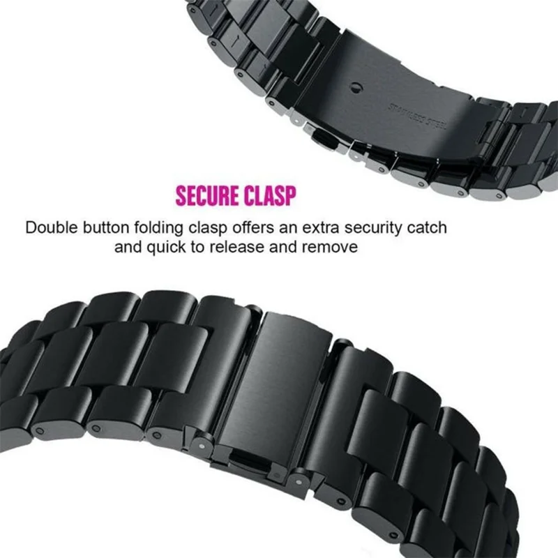 For Huami Amazfit Active Max 3-Bead Stainless Steel Strap with TPU Full Cover Watch Case - Black