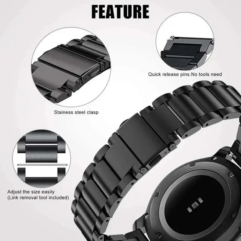For Huami Amazfit Bip 5 Unity A2324 3-Bead Stainless Steel Strap with TPU Full Cover Watch Case and Removal Tool - Black