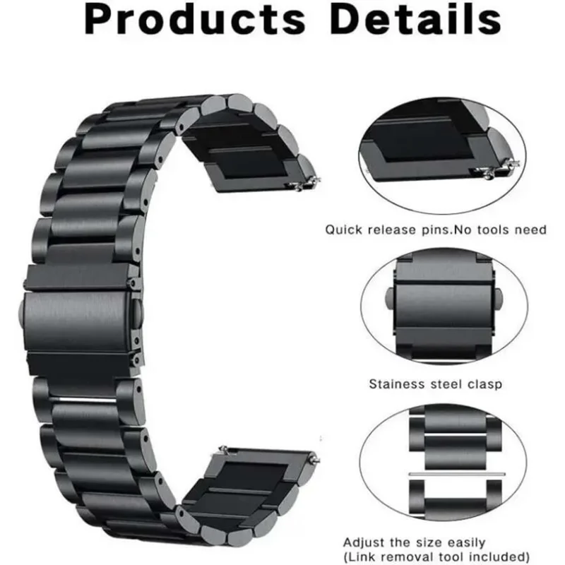 For Huami Amazfit Bip 5 Unity A2324 3-Bead Stainless Steel Strap with TPU Full Cover Watch Case and Removal Tool - Black