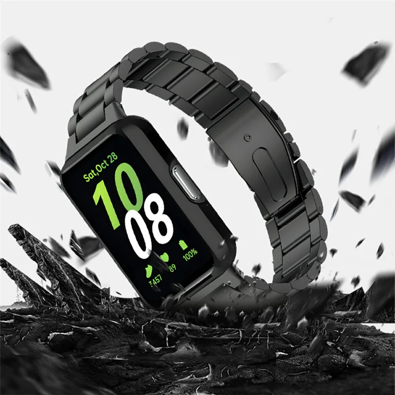 For Samsung Galaxy Fit3 3-Bead Stainless Steel Strap with TPU Full Cover Watch Case and Removal Tool - Silver - Silver