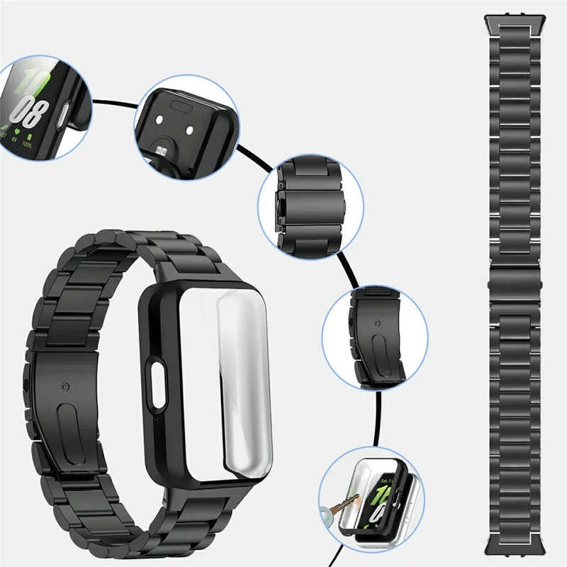 For Samsung Galaxy Fit3 3-Bead Stainless Steel Strap with TPU Full Cover Watch Case and Removal Tool - Silver - Silver