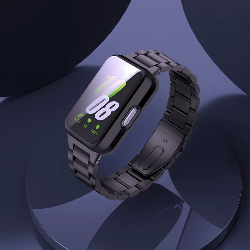 For Samsung Galaxy Fit3 3-Bead Stainless Steel Strap with TPU Full Cover Watch Case and Removal Tool - Silver - Silver