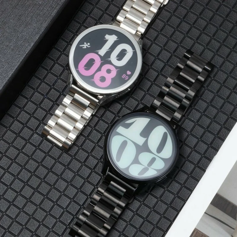 For Samsung Galaxy Watch7 44mm 3-Bead Stainless Steel Band + Full Cover PC Watch Case with Removal Tool - Silver