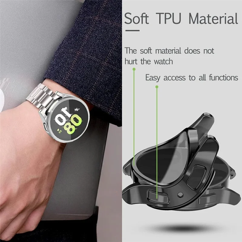 For Samsung Galaxy Watch7 44mm 3-Bead Stainless Steel Strap with TPU Full Cover Watch Case and Removal Tool - Silver