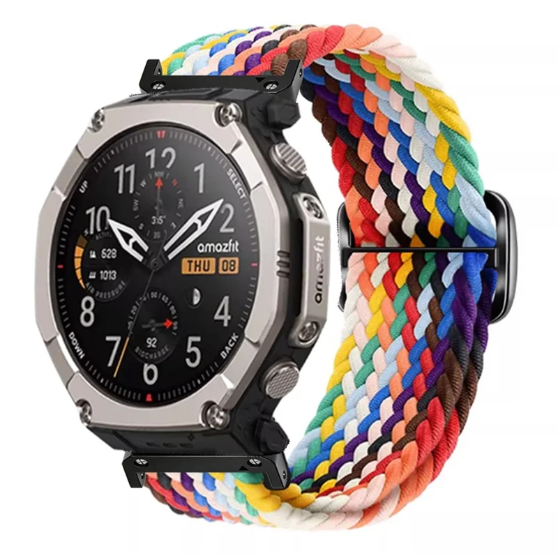 For Huami Amazfit T-Rex Ultra 2 Woven Elastic Watch Strap Nylon Sport Band - Rainbow