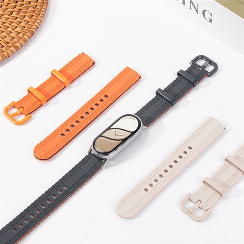 Silicone Strap for Xiaomi Smart Band 10 / 9 / 8 Watch Band Linear Texture Sport Wristband - Orange+Black