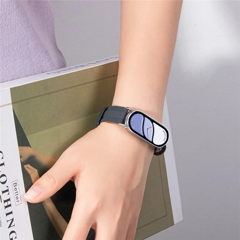 Silicone Strap for Xiaomi Smart Band 10 / 9 / 8 Watch Band Linear Texture Sport Wristband - Orange+Black