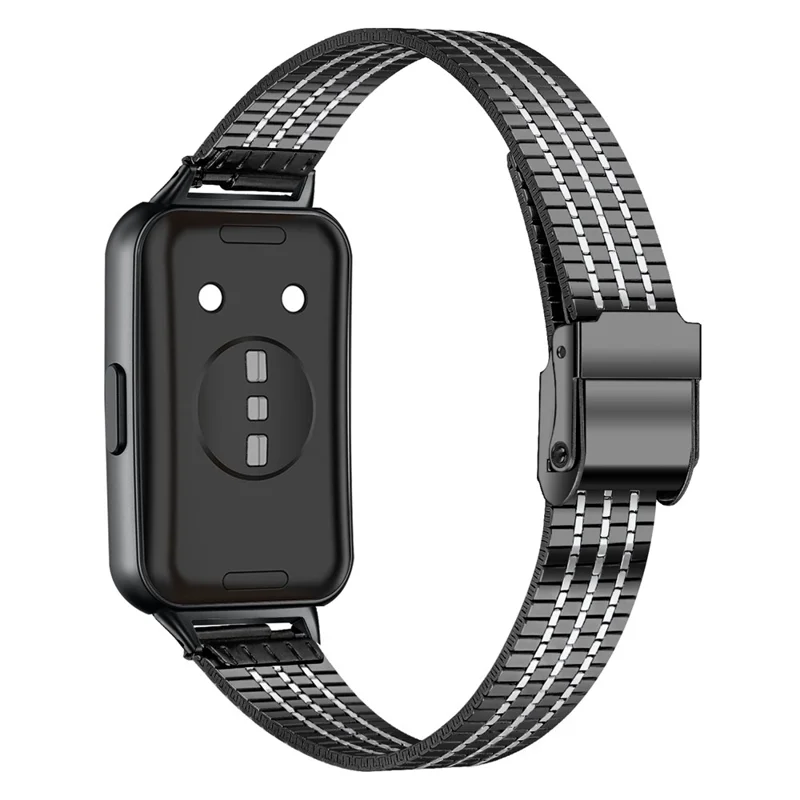 Watchband for Huawei Band 11 Pro NFC  /  11 NFC  /  11 Pro  /  11 7-Beads Electroplated Stainless Steel Watch Strap - Black+Silver