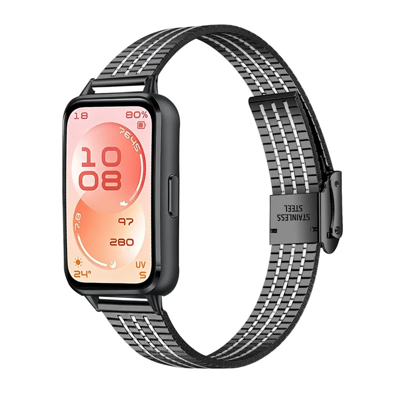 Watchband for Huawei Band 11 Pro NFC  /  11 NFC  /  11 Pro  /  11 7-Beads Electroplated Stainless Steel Watch Strap - Black+Silver