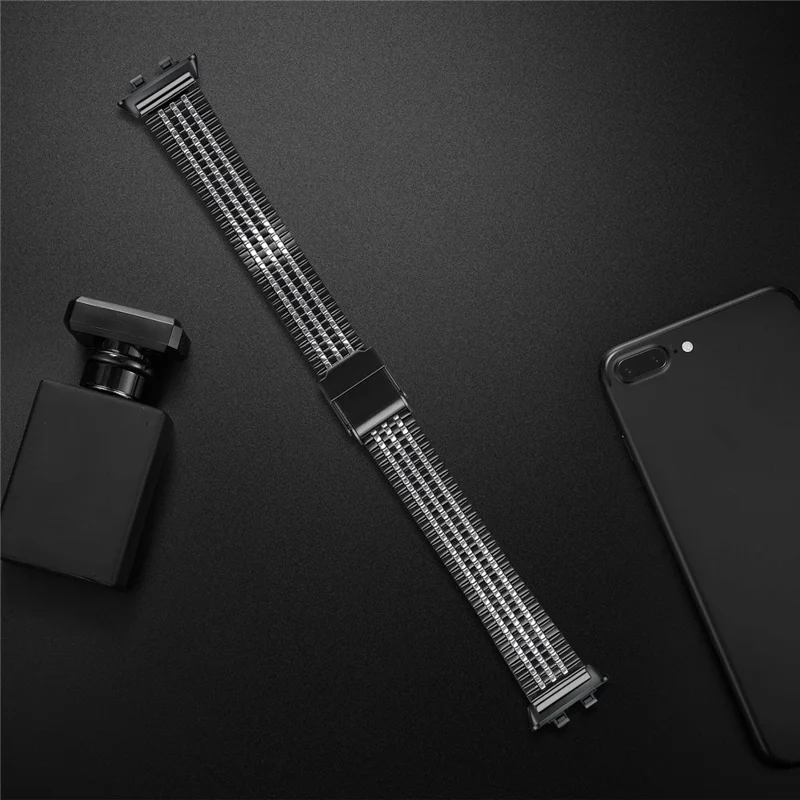Watchband for Huawei Band 11 Pro NFC  /  11 NFC  /  11 Pro  /  11 7-Beads Electroplated Stainless Steel Watch Strap - Black+Silver