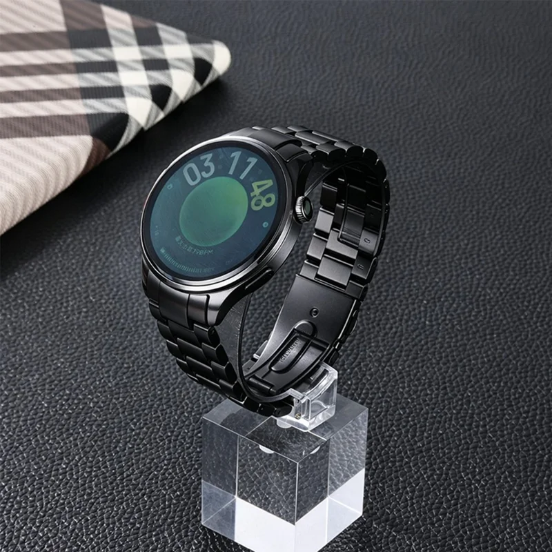 For Xiaomi Watch 5 Rustfrit Stålskærm Metalbånd Tre-Perle Flad Spænde Udskiftning Håndbånd - Sort