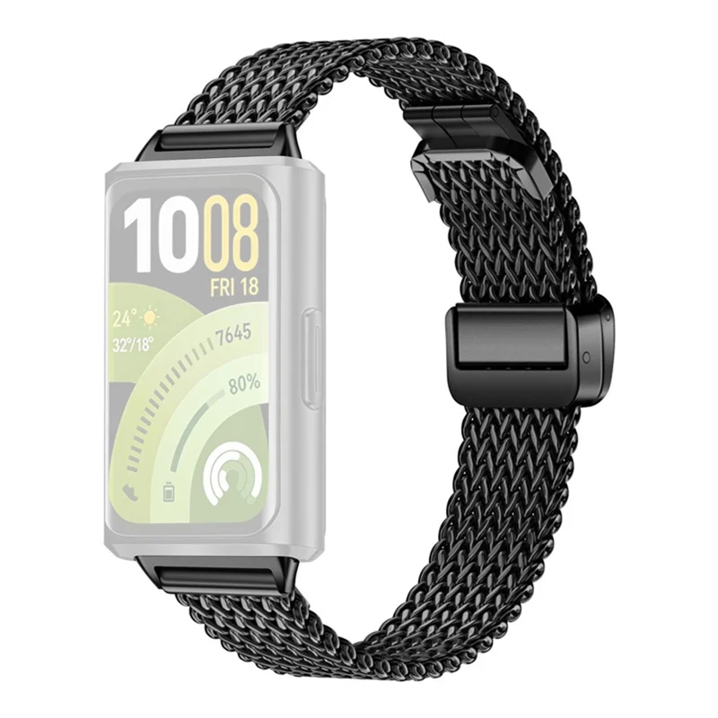 Stainless Steel Strap for Huawei Band 11 Pro NFC / 11 NFC / 11 Pro / 11 Herringbone Mesh Watch Band - Black