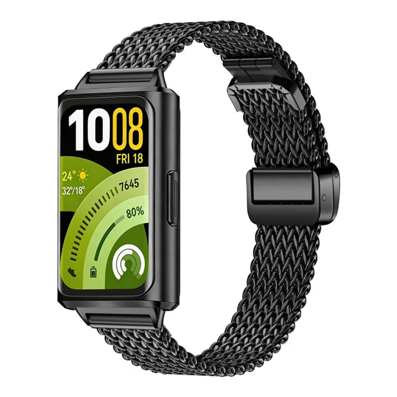 Stainless Steel Strap for Huawei Band 11 Pro NFC / 11 NFC / 11 Pro / 11 Herringbone Mesh Watch Band - Black