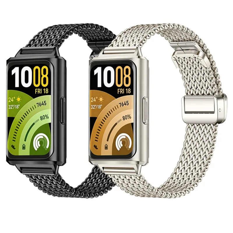 Stainless Steel Strap for Huawei Band 11 Pro NFC / 11 NFC / 11 Pro / 11 Herringbone Mesh Watch Band - Black