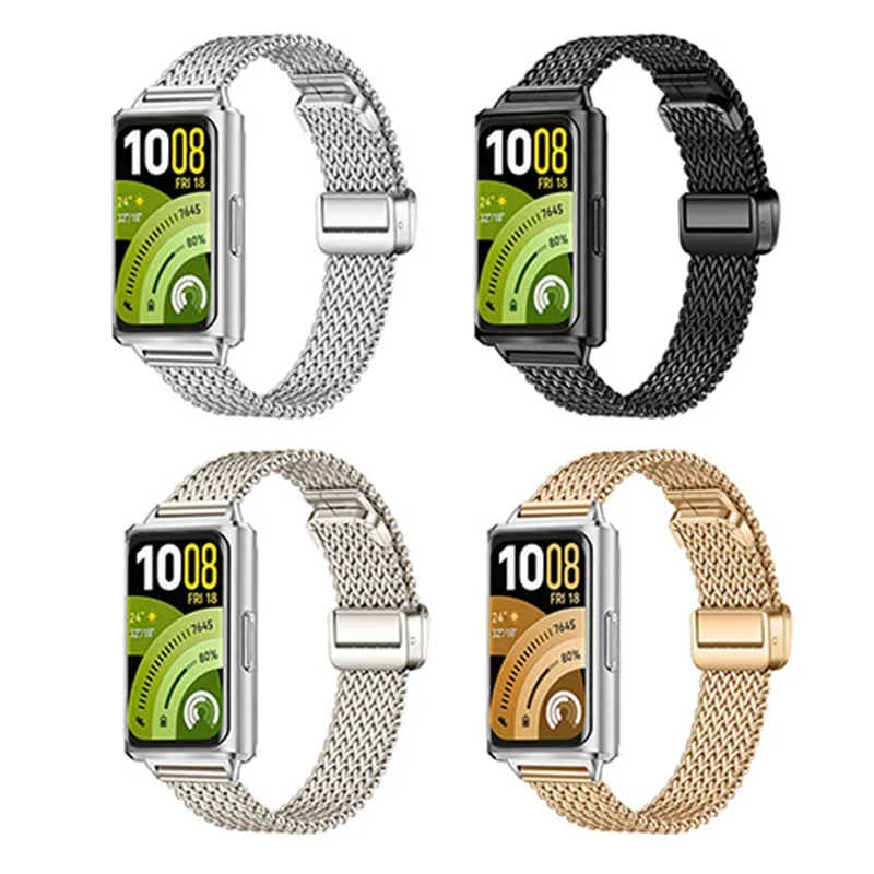 Stainless Steel Strap for Huawei Band 11 Pro NFC / 11 NFC / 11 Pro / 11 Herringbone Mesh Watch Band - Black
