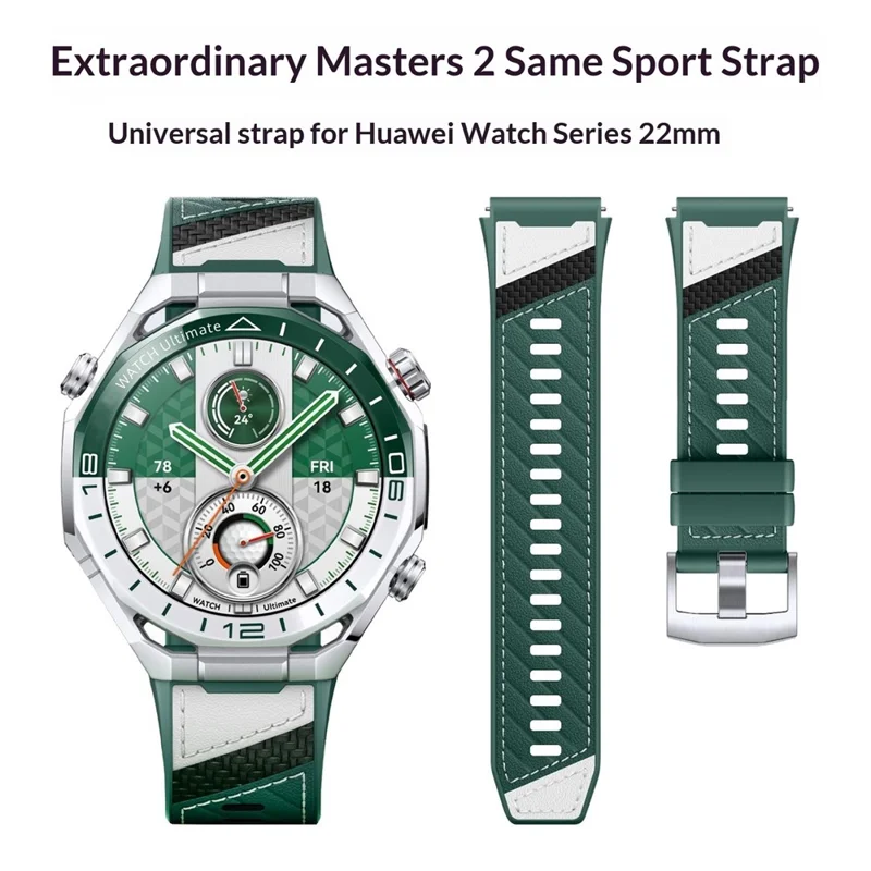 22mm Strap for Huawei Watch Ultimate 2 / GT 6 46mm / GT 5 46mm / GT 5 Pro 46mm Microfiber Leather + Silicone Watch Band with Quick Release Spring Bar - Green
