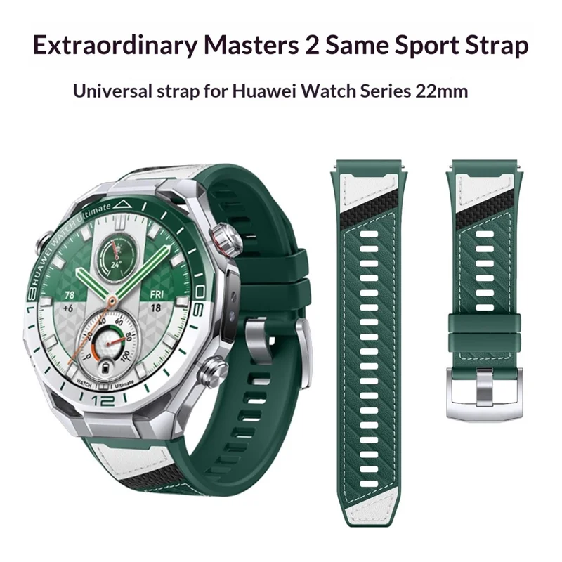 22mm Strap for Huawei Watch Ultimate 2 / GT 6 46mm / GT 5 46mm / GT 5 Pro 46mm Microfiber Leather + Silicone Watch Band with Quick Release Spring Bar - Green