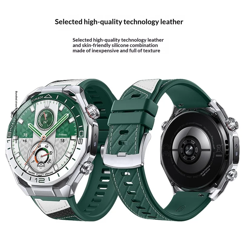 22mm Strap for Huawei Watch Ultimate 2 / GT 6 46mm / GT 5 46mm / GT 5 Pro 46mm Microfiber Leather + Silicone Watch Band with Quick Release Spring Bar - Green