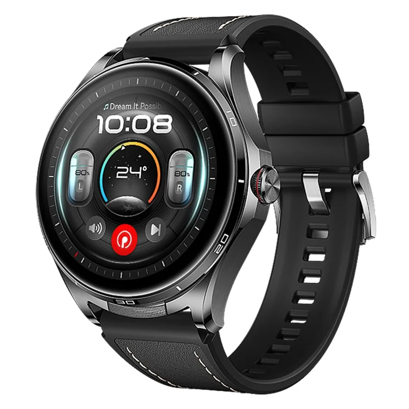22mm Strap for Huawei Watch GT 6 46mm / GT 5 46mm / GT 5 Pro 46mm Stitching Lines Microfiber Leather + Silicone Watch Band - Black