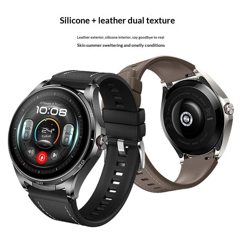 22mm Strap for Huawei Watch GT 6 46mm / GT 5 46mm / GT 5 Pro 46mm Stitching Lines Microfiber Leather + Silicone Watch Band - Black