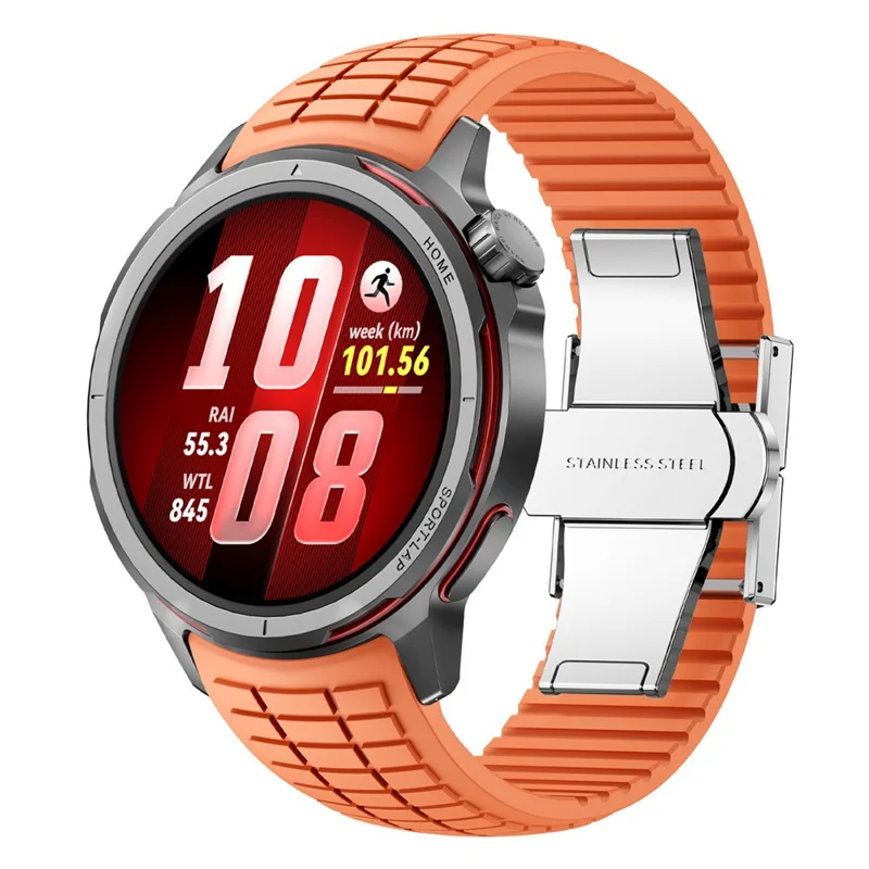 For Huawei Watch GT Runner 2 Textured Silicone Band with Folding Buckle Replacement Wristband - Orange