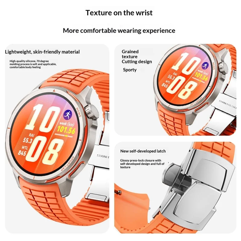 For Huawei Watch GT Runner 2 Textured Silicone Band with Folding Buckle Replacement Wristband - Orange