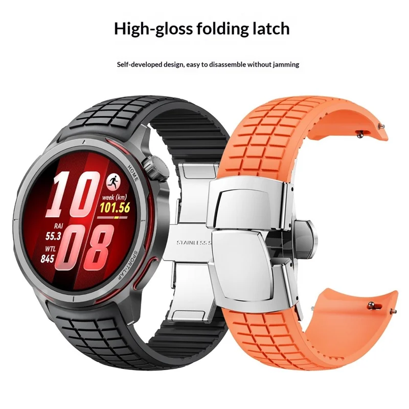 For Huawei Watch GT Runner 2 Textured Silicone Band with Folding Buckle Replacement Wristband - Orange