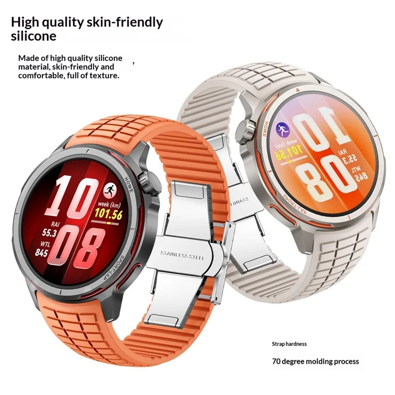 For Huawei Watch GT Runner 2 Textured Silicone Band with Folding Buckle Replacement Wristband - Orange