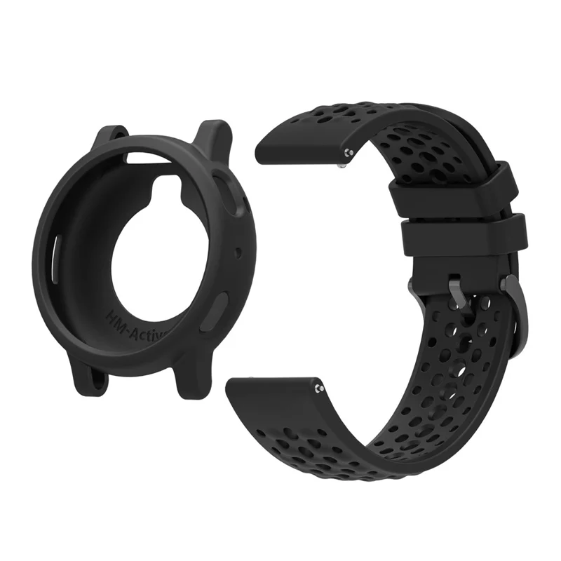 For Huami Amazfit Active Max Breathable Silicone Sports Watch Strap with Watch Case - Black
